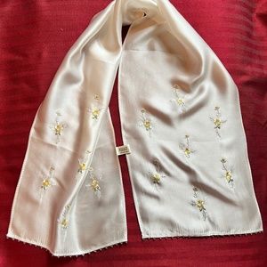 3 Silk Scarves with Embroidered Flowers
